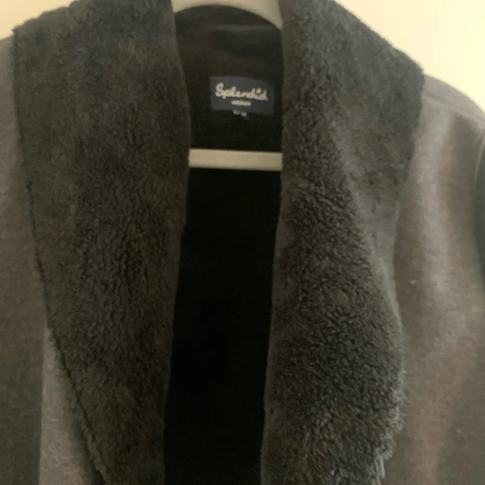 Splendid Mixed Media Teddy Wool Leather Wrap Jacket Size Medium